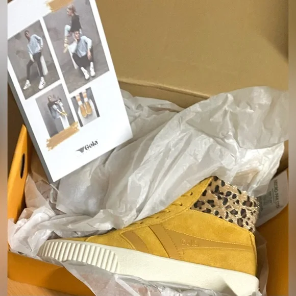 Gola Mustard High-Tops with Leopard Accent Size 7 - Picture 5 of 7